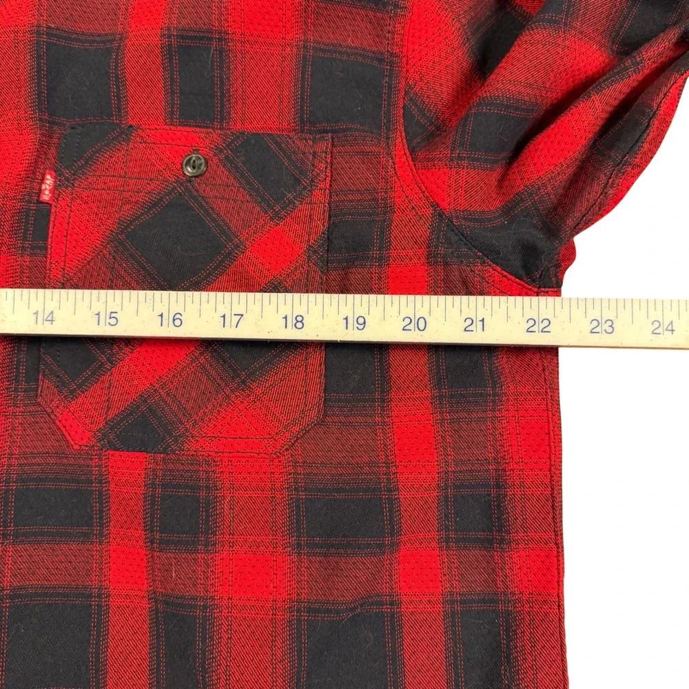 Levis Mens XL Buffalo Plaid Flannel Shirt Red Black Long Sleeve‎ 3LDLW10951